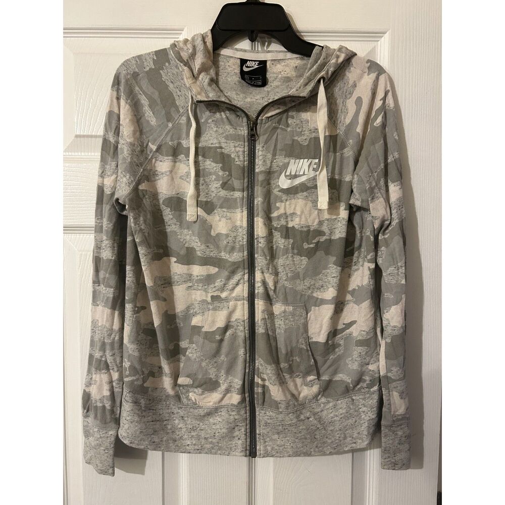 Nike Womens Full Zip Lightweight Cotton Jacket Grey and White Camo Medium